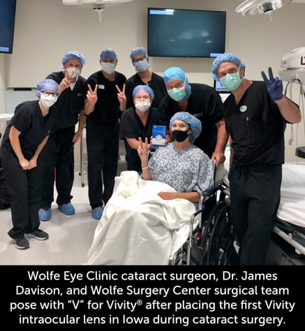 Wolfe Eye Clinic cataract surgeon, Dr. Davison, and patient after successful Iowa cataract surgery