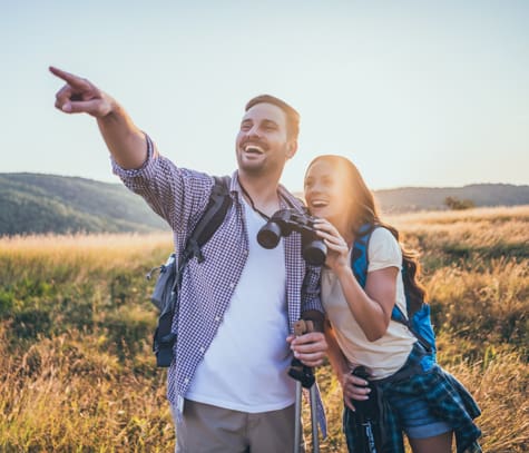 Couple hikes after LASIK laser eye surgery without needing glasses or contacts.